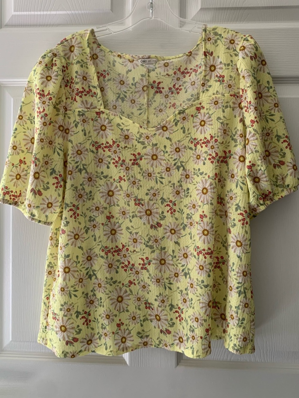 Cato Yellow‎ Floral Puff-Sleeve Blouse XL Summer Floral Lightweight Relaxed  Fun